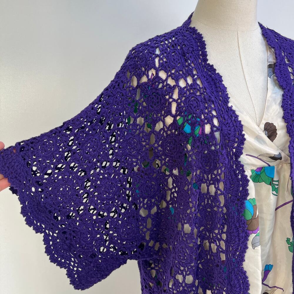 Crochet Open Front Cardigan Purple Boho - Picture 4 of 7